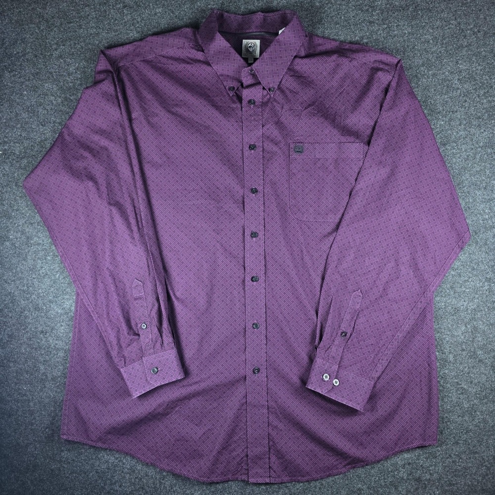 Cinch Men's Purple Geo Pattern Cotton Button Down Shirt Long Sleeve Size XXL